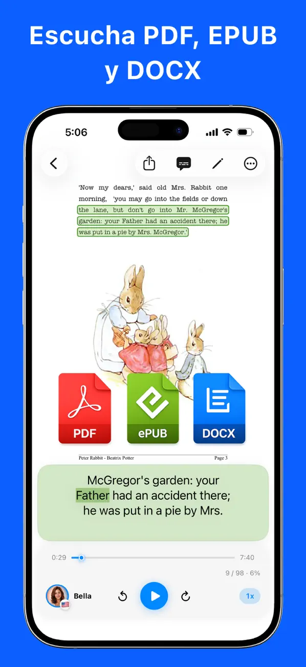 Convierte PDF y e-books en audiolibros