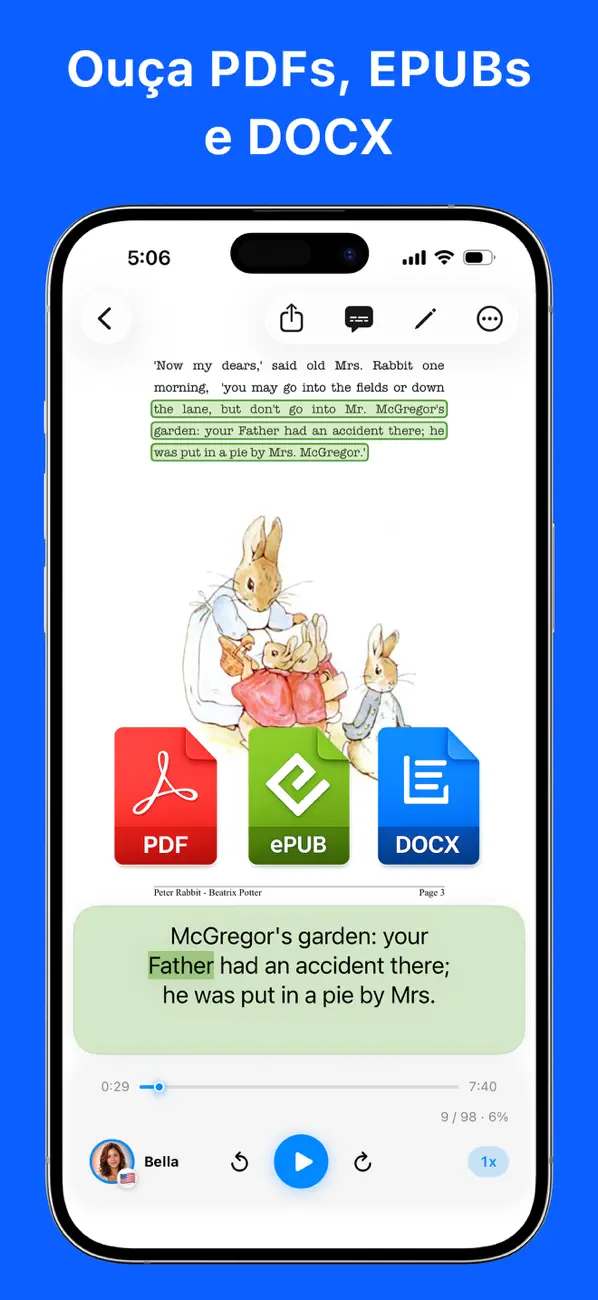 Transforme PDFs e e-books em audiolivros